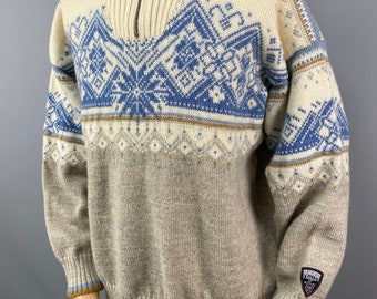 Dale of NORWAY St. Moritz 2003 Gray Wool Fair Isle 1/4 Zip Knit
