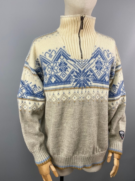 Dale of NORWAY St. Moritz 2003 Gray Wool Fair Isle 1/4 Zip Knit