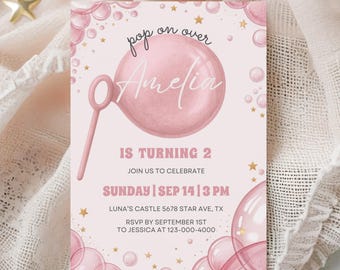 Bubble Birthday Invitation, Third Birthday Invite Bubbles, Pastel 3 Year Old Girl Birthday Invite, Girls Birthday Invitation Bubbles