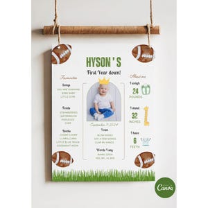 Cartel del hito del cumpleaños del fútbol, primer año abajo, fiesta de fútbol, primer cumpleaños, cumpleaños deportivo, 1er cumpleaños, signo de hito, A143
