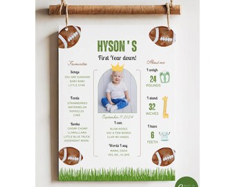 Football Birthday Milestone Poster, First Year Down, Football Party, First Birthday, Sports Birthday, 1st Birthday, Milestone Sign, A143