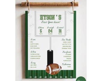 Football Birthday Milestone Poster, First Year Down, Football Party, First Birthday, Sports Birthday, 1st Birthday, Milestone Sign, A143