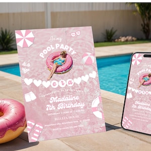 Editable Pool Party Invite In My Pool Party Era Birthday Eras Decor Swimsuit Party Friendship Bracelet Trendy Taylor Summer Birthday Invite