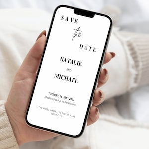 写真付き電子 Save The Date テンプレート、Save The Date デジタル、ミニマリスト Save The Date デジタル ダウンロード、テキスト メッセージ Save The Date
