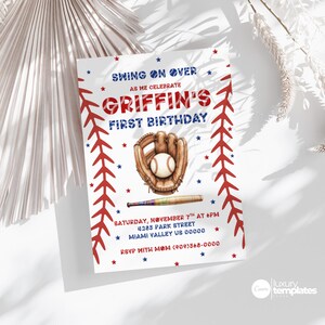 Baseball First Birthday Invitation, Rookie of the Year Invite, Baseball Birthday Party, Boy Birthday Invite, Editable Template, R2