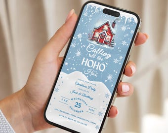 Funny Digital Friendsmas 'Calling All You Ho Ho Hos' Christmas Party Invite, Digital Friendsmas Christmas Invitation Template Christmas