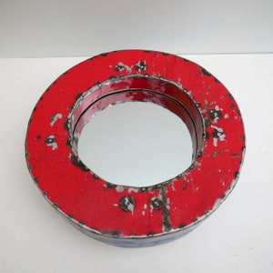 Round mirror made of recycled tin cans by small Indian company, Colorfull, sustainable, Fair Trade and unique image 1