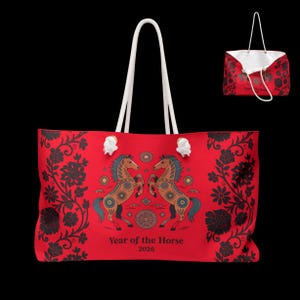 Red Horse Print Weekender Bag: Equestrian Travel Tote