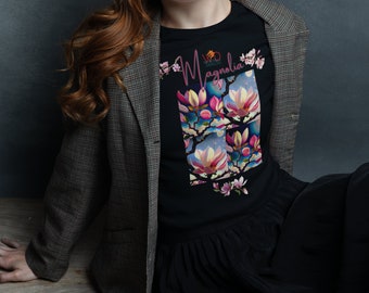 Magnolia Floral Womens T-Shirt: Weiches Baumwoll-Grafik-T-Shirt