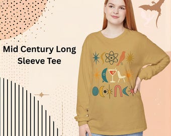 Camisa de manga larga con símbolos de mediados de siglo,