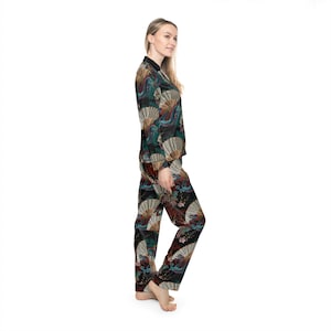 Dreamy Dragon Women&#39;s Satin Pajamas, Satin Pajamas, Womens Satin Pajamas, Dragon Pajamas Women, Satin Dragon Pajamas,