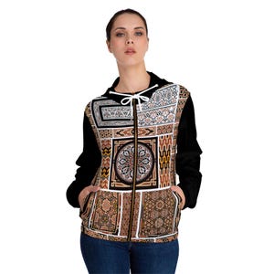 Moroccan Earth Pattern Patchwork Hoodie | Full-Zip Hooded Jacket
