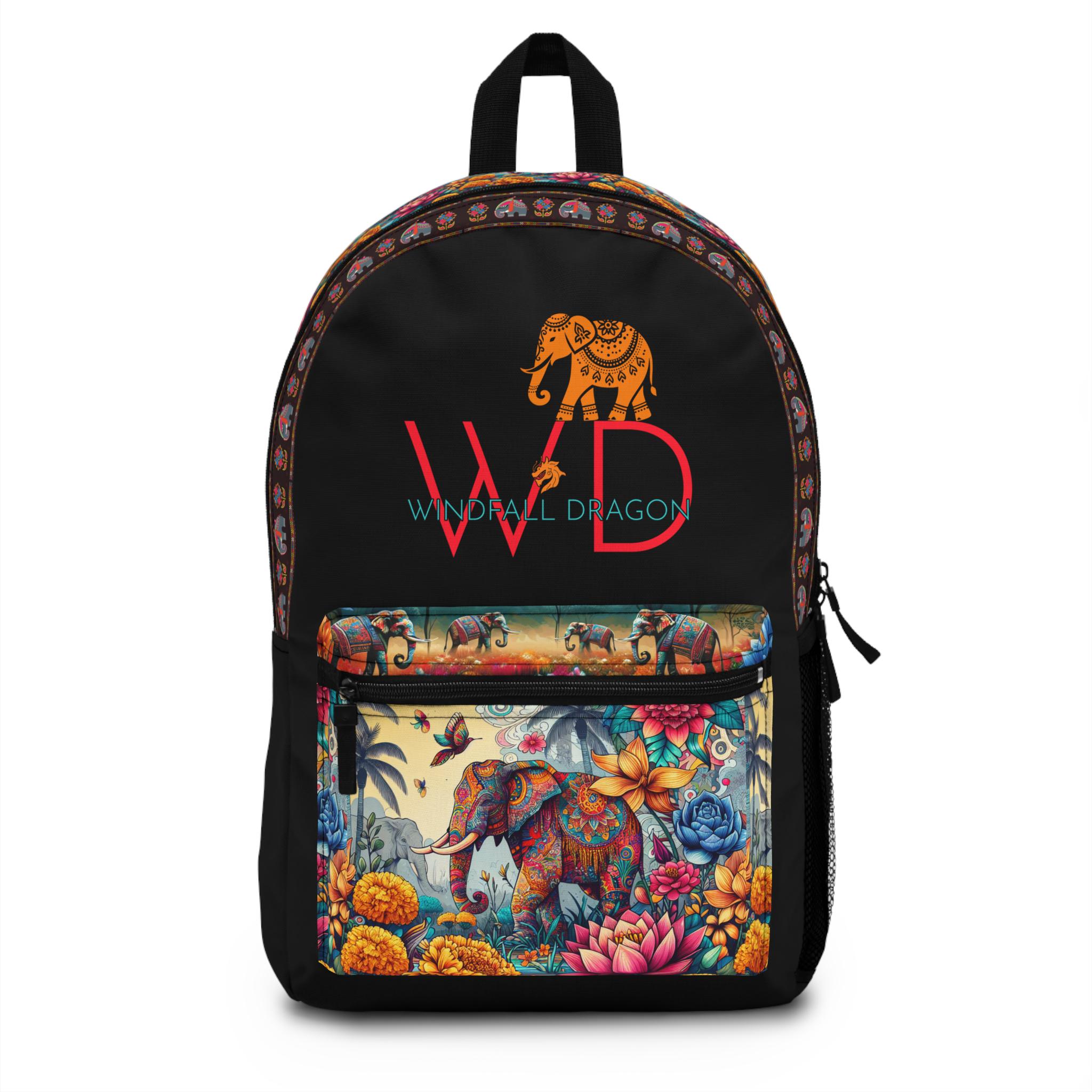 Elephant Floral Backpack: Boho Travel Bookbag - Etsy display picture 1