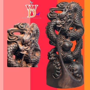 Antique Dragon Statue, Carved Wood Dragon, Vintage Dragon Statue Wood, Antique Dragon Statue Wood,