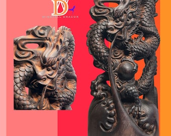 Vintage Carved Wood Dragon Statue: Intricate Asian Decor