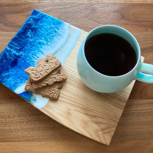 Resin on Ash Artistic Serving Board Seaside Epoxy Resin Decoration - From S to XL