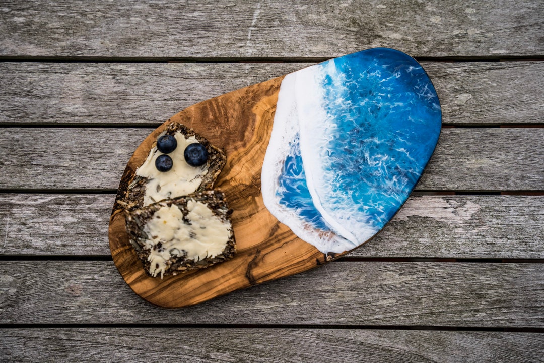 Unique Serving Rocks Unique Resin Olive Wood Serving Board Rustic From Small to Extra Large ...