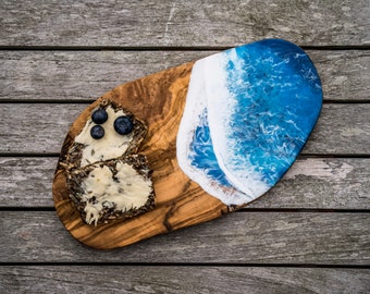 Unique resin olive wood serving board rustic from small to extra large - Seaside serving board