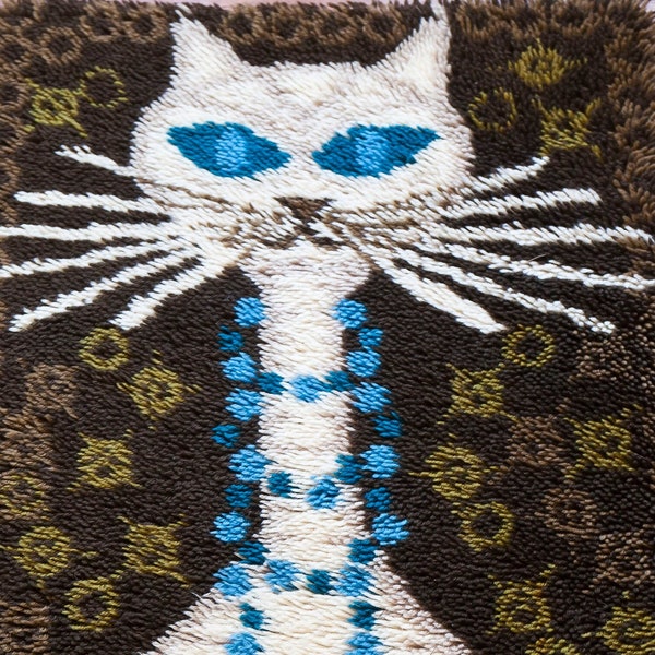 Rya Felix – Wall-hung wool rya rug with cat from Danish Ege Rya / Ege Taepper. Very fine condition, no wear, stains or unpleasant smells.