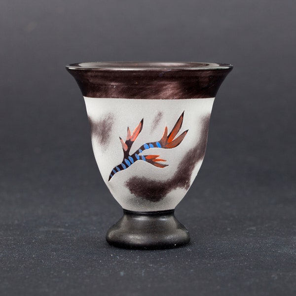 Kosta Boda Ulrica Hydman Vallien Black Magic Rare VASE H: 8.5 cm/3.4 in. Handmade Goblet Art Glass Artist Collection Sweden 1986 VERY FINE