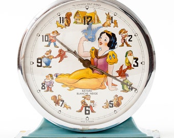 Bayard Blanche Neige Snow White Vintage Alarm Clock, Walt Disney, Original 1940/50s Early Model, Overhauled Fully Working, Very Fine Vintage