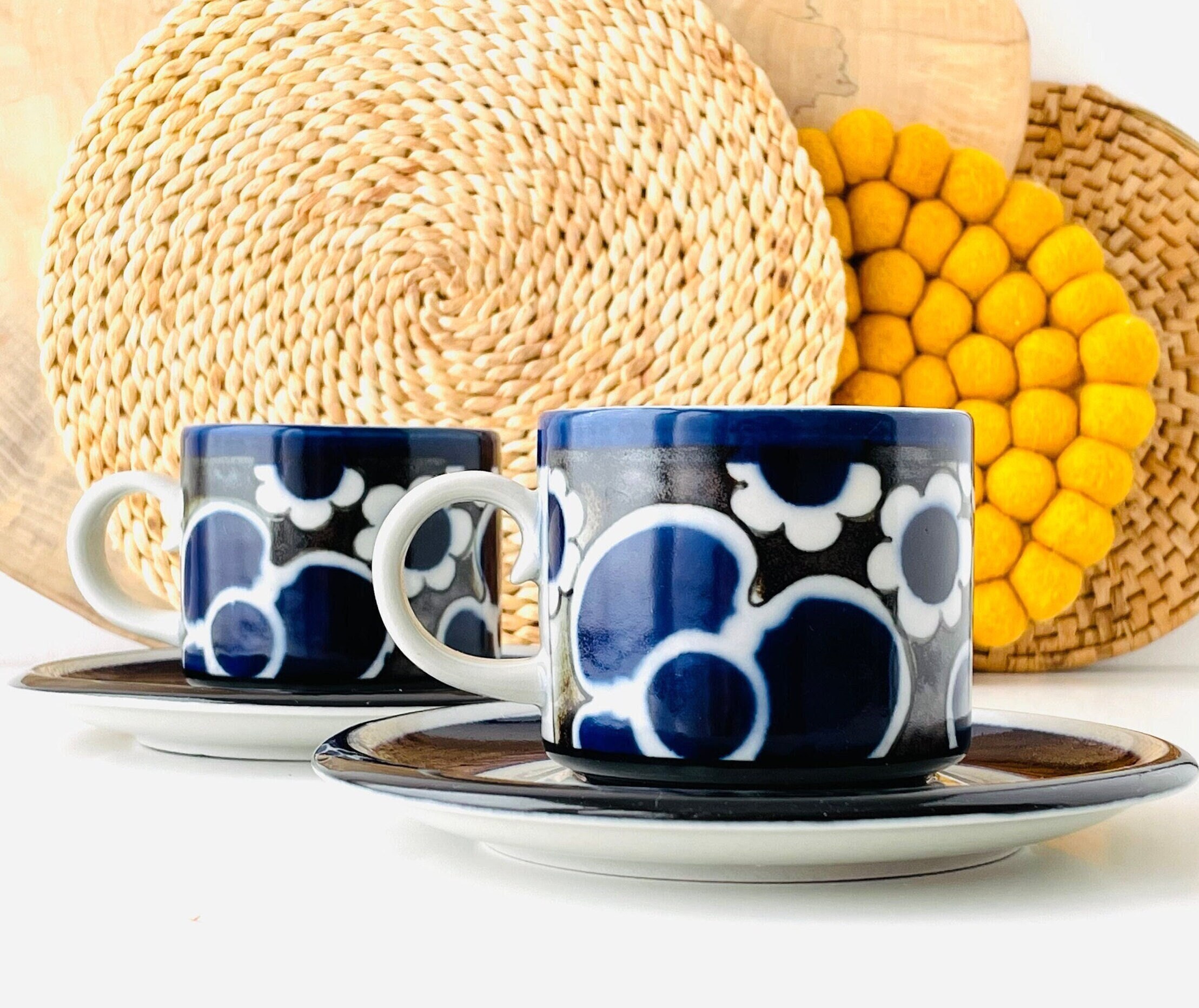 ARABIA アラビア Anja Jaatinen Winquist Cup&amp;S Vintage Arabia Finland Gilded Coffee Cup Set Named 