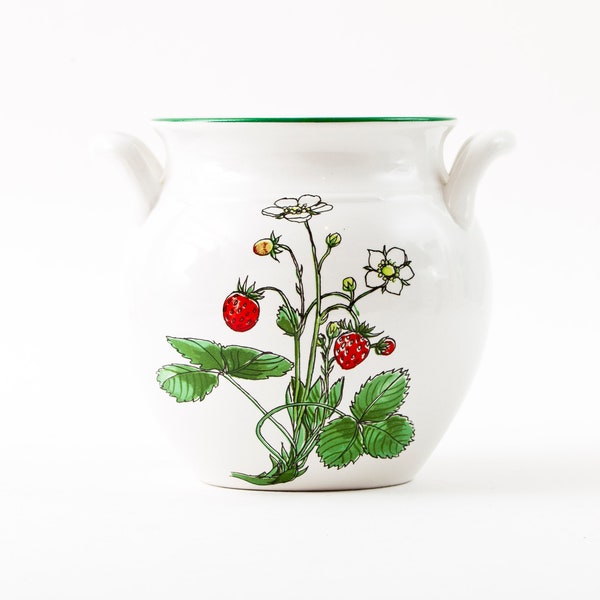 MIDSUMMER IKEA Vintage 1 JAR Wild Strawberry with handles. Pot Vase. Vol:1.2 L/41 Oz Marguerite Walfridson Accenten 1970's Sweden Very Fine