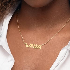 Collar con nombre amárico personalizado, chapado en oro de 18 quilates, collar con nombre etíope, regalo de joyería amárica, collar con placa de identificación con fuente amárica
