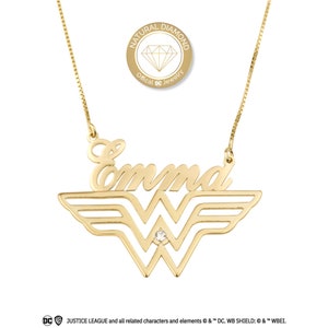 Wonder Women With Name, Custom Name Necklace With Natural Diamond, Wonder Women Pendant, Wonder Women, Name Necklace, Wonder Women Gifts