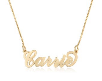 Collana personalizzata con nome in carattere Carrie, gioiello personalizzato placcato oro