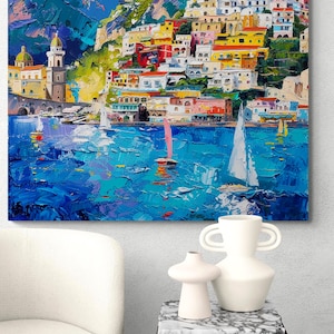 Positano Wall Art Italian Amalfi Coast Canvas Colorful Mediterranean Wall Decor Modern Coastal Artwork image 8
