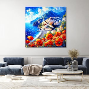 Positano Coastal View Artwork  Italy Travel Inspired Art Mediterranean Wall Decor