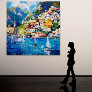 Positano Wall Art Italian Amalfi Coast Canvas Colorful Mediterranean Wall Decor Modern Coastal Artwork image 6