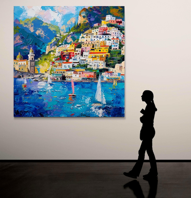 Positano Wall Art Italian Amalfi Coast Canvas Colorful Mediterranean Wall Decor Modern Coastal Artwork image 6