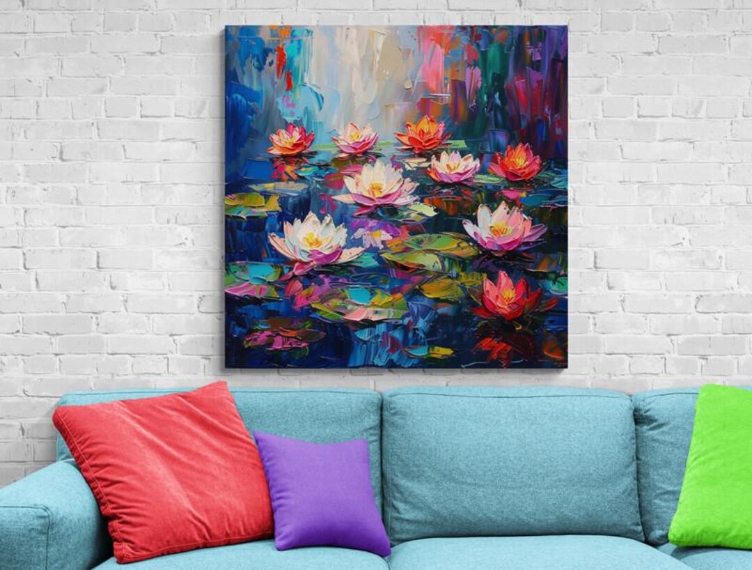 Canvas Art, Water Lily Painting Art, Floral Home Decor, Wall Art Gift ...