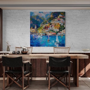 Positano Wall Art Italian Amalfi Coast Canvas Colorful Mediterranean Wall Decor Modern Coastal Artwork image 5