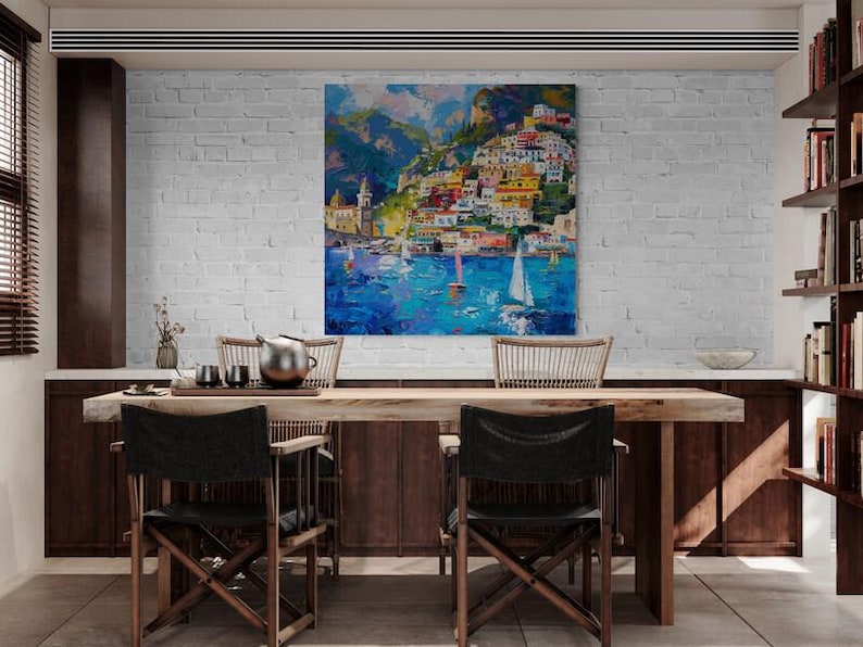 Positano Wall Art Italian Amalfi Coast Canvas Colorful Mediterranean Wall Decor Modern Coastal Artwork image 5