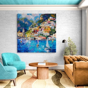 Positano Wall Art Italian Amalfi Coast Canvas Colorful Mediterranean Wall Decor Modern Coastal Artwork image 7