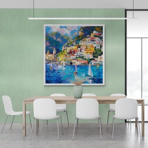 Positano Wall Art Italian Amalfi Coast Canvas Colorful Mediterranean Wall Decor Modern Coastal Artwork image 4