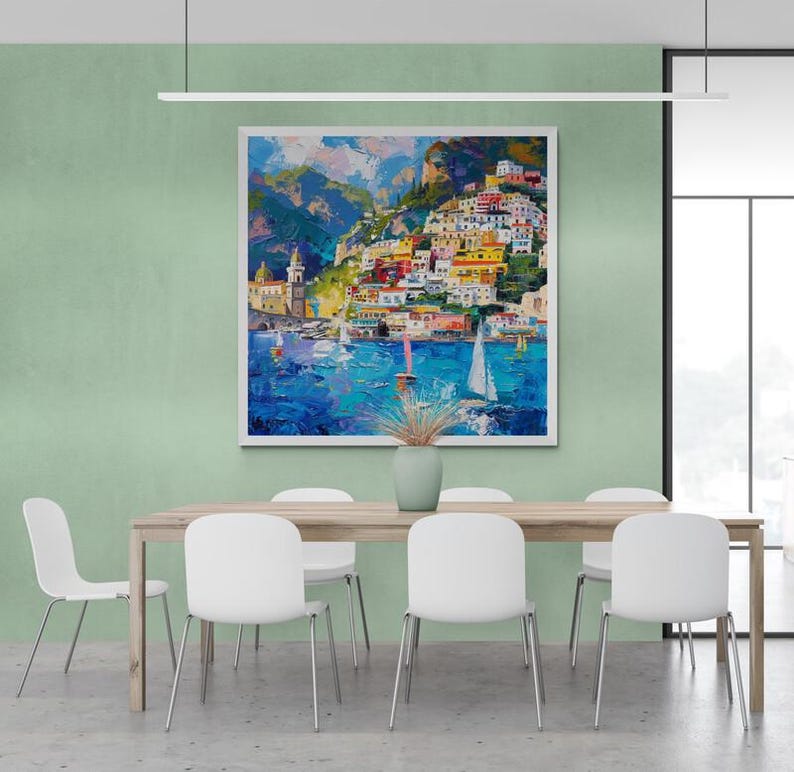 Positano Wall Art Italian Amalfi Coast Canvas Colorful Mediterranean Wall Decor Modern Coastal Artwork image 4