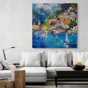 Positano Wall Art Italian Amalfi Coast Canvas Colorful Mediterranean Wall Decor Modern Coastal Artwork image 2