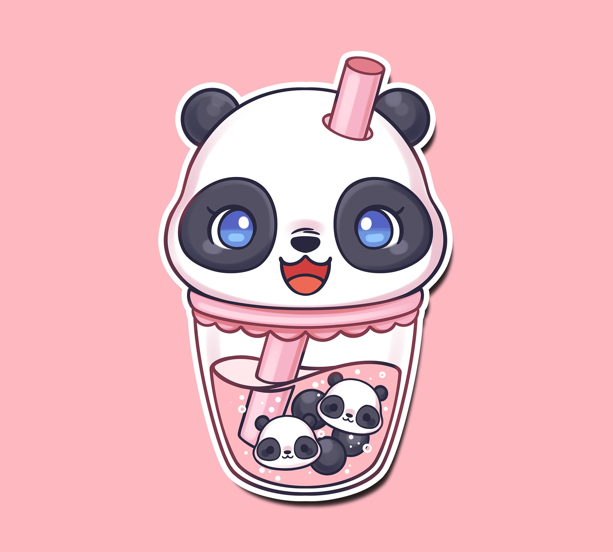 Boba Panda Sticker Bubble Tea Kawaii Vinyl Sticker Cute Etsy