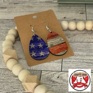 Wooden American Flag Earrings, 4th of July, Independence, Memorial Day
