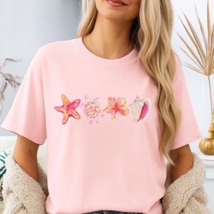 Camisetas Summer Ocean® estilo vintage de los 90, camiseta retro Y2k con conchas marinas, camiseta para amantes del mar, linda camiseta marina, camiseta de verano perfecta para ella
