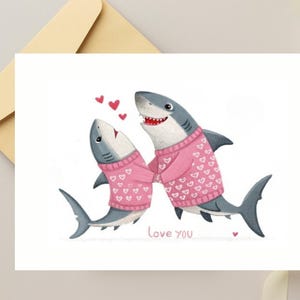kaart voor geliefden, haaienliefdeskaart, ik hou van je-kaart, schattige haaienliefdeskaart, grappige valentijnskaarten, jubileumkaart, fijne Valentijnsdag