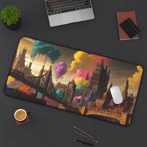 Arcane Piltover City Desk Mat, Large Non-Slip Desk Pad Inspired by League of Legends, Valentin gift, for Anime Lovers and Gamers, Mousepads