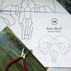 Ram Skull Stained Glass Pattern - PDF Digital Download w/ Commercial License - Animal Bones, Sheep, Nature, Occult Suncatcher