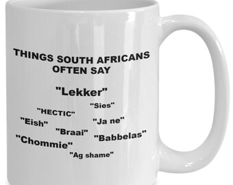 Taza con jerga sudafricana / Taza de café con expresiones divertidas de Sudáfrica