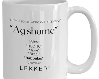 Taza con frases populares y cultura sudafricana