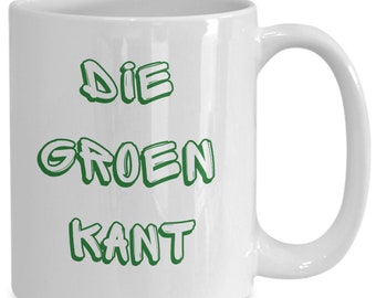 Aficionados al rugby, uníos: Disfrutad de vuestro café "Die Groen Kant" con estilo. ¡Esta taza no os dejará indiferentes! Jerga sudafricana
